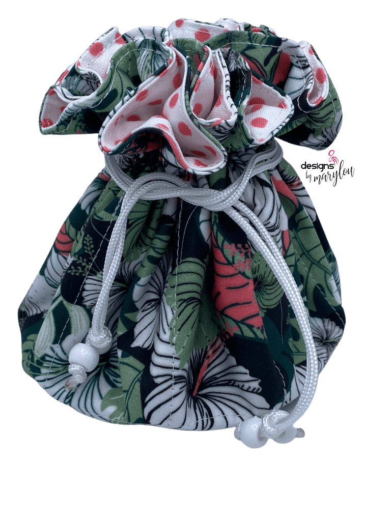 Coral and green hibiscus jewelry travel pouch