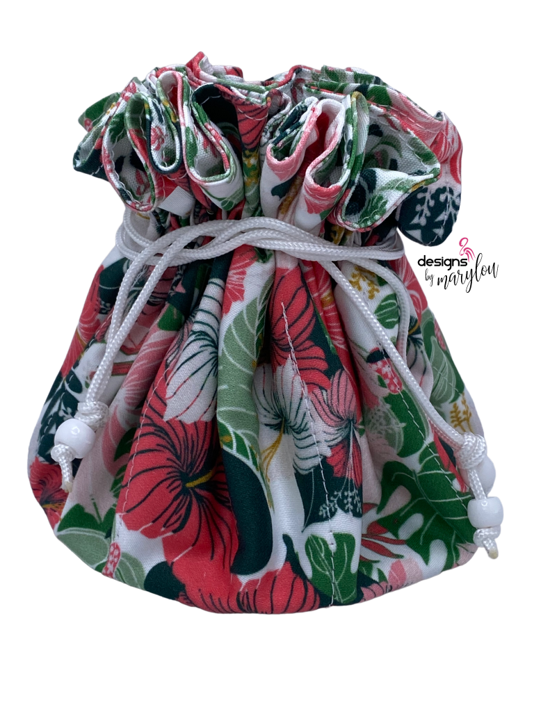 pink and green hibiscus design jewelry travel pouch